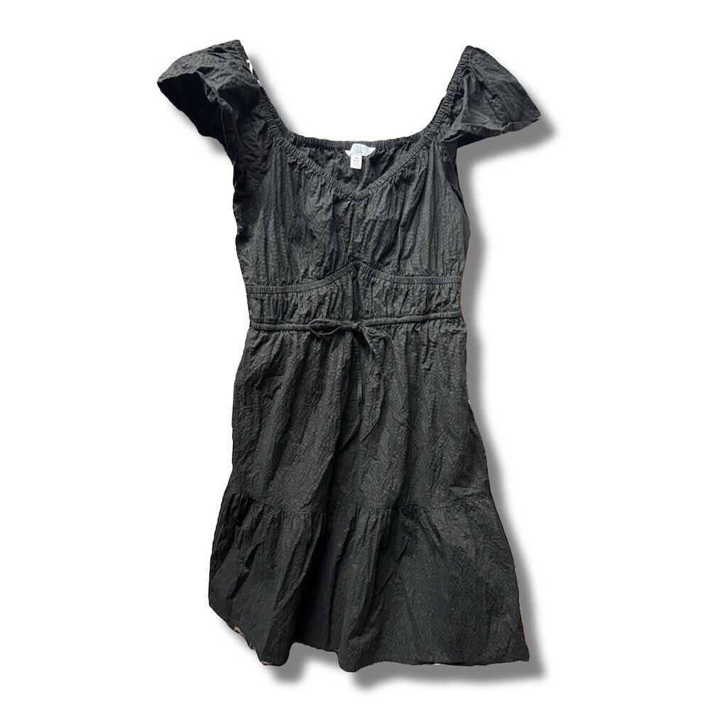 Time and Tru Dress Womens XS Black Tiered Fit & Flare Mini Flutter Pockets